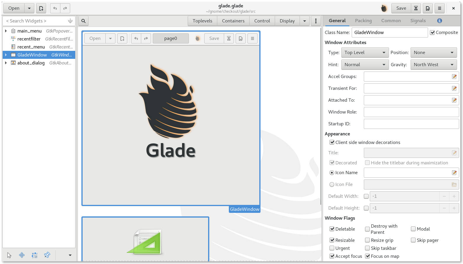 Python Class Template example for GTK+ GUI Application built using Glade